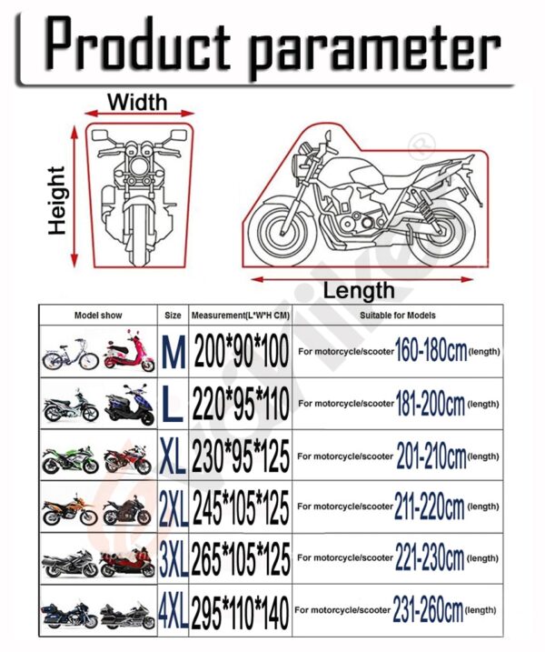 Bike Cover Universal Motorcycle Rain and Dustproof Protector - Sizes M to XXXXL, Waterproof - Image 2