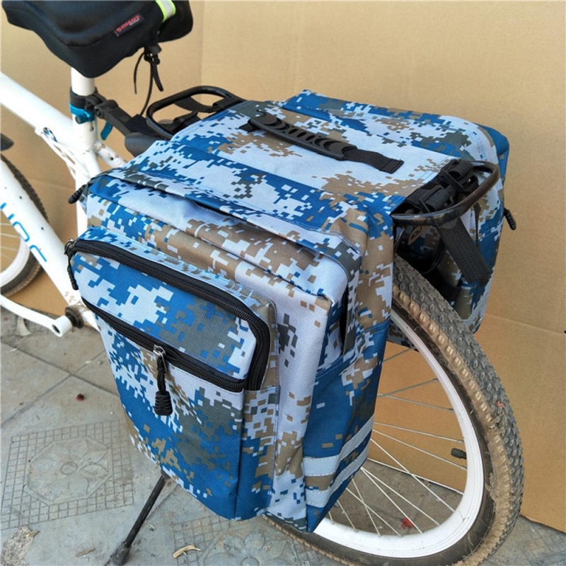 Bike Travel Bag 2-in-1 Camo Trunk Bag for Cycling Double Side Rear Rack, Mountain Road Bicycle Tail Seat Pannier, and Luggage Carrier