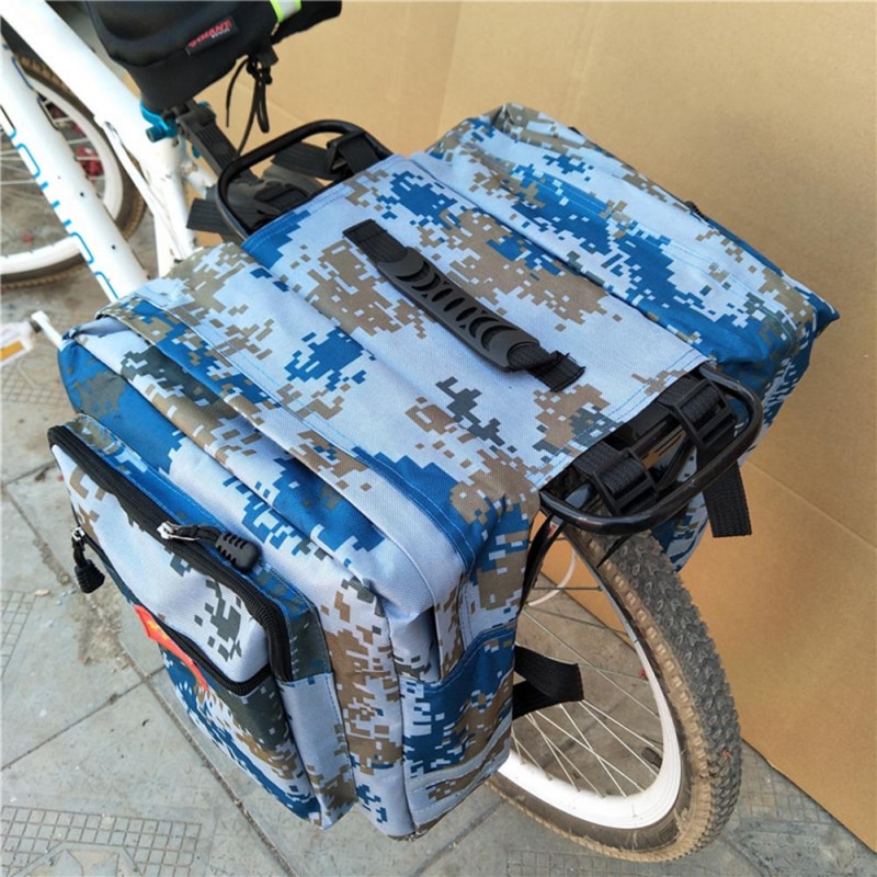 Bike Travel Bag 2-in-1 Camo Trunk Bag for Cycling Double Side Rear Rack, Mountain Road Bicycle Tail Seat Pannier, and Luggage Carrier