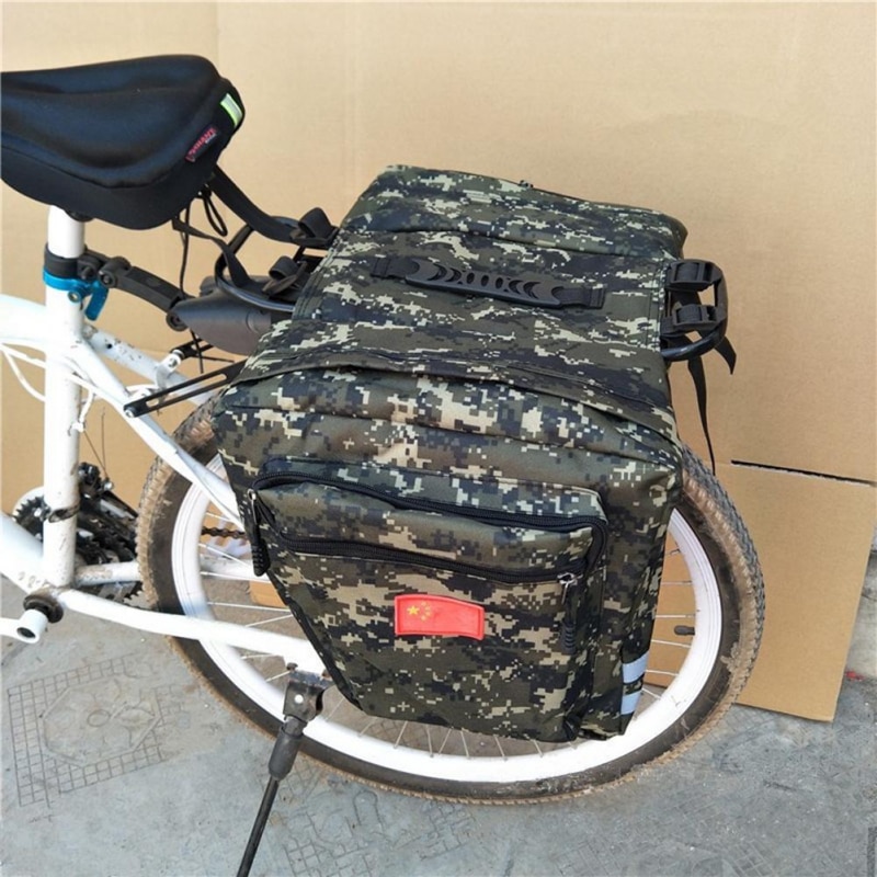 Bike Travel Bag 2-in-1 Camo Trunk Bag for Cycling Double Side Rear Rack, Mountain Road Bicycle Tail Seat Pannier, and Luggage Carrier