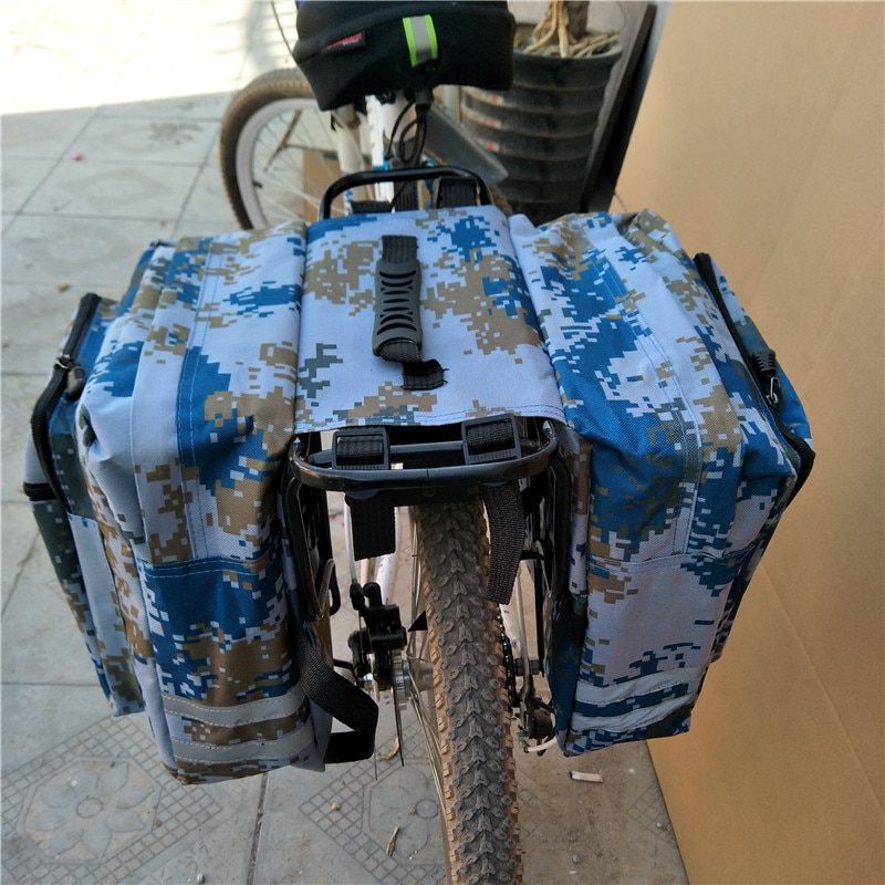 Bike Travel Bag 2-in-1 Camo Trunk Bag for Cycling Double Side Rear Rack, Mountain Road Bicycle Tail Seat Pannier, and Luggage Carrier