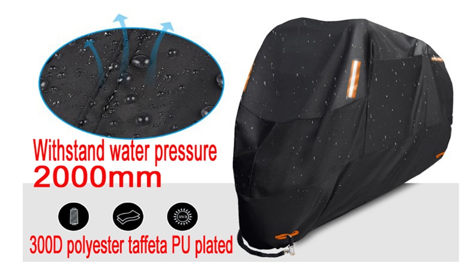 Bike Cover Heavy-Duty 300D Waterproof Motorcycle Covers with Black Design - Protection Against Dust, Rain, Snow, and UV - Ideal for Indoor and Outdoor Use