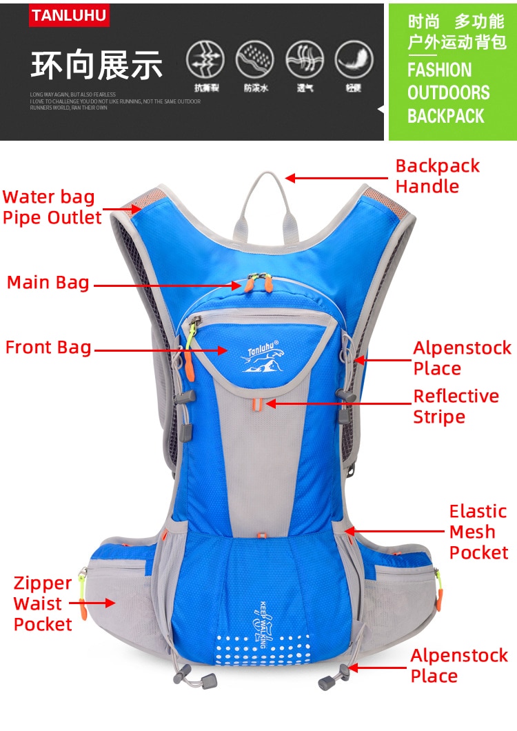 Bike Travel Bag Waterproof Hydration Backpack for Biking, Running, Hiking, and Mountain Climbing